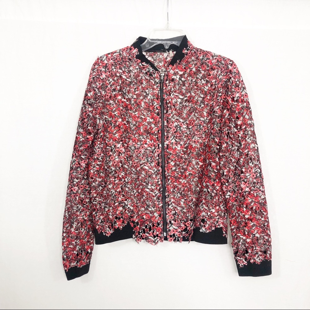 NEW Elie Tahari Zip Front Newspaper Blazer Jacket, Size Medium, Red Black
